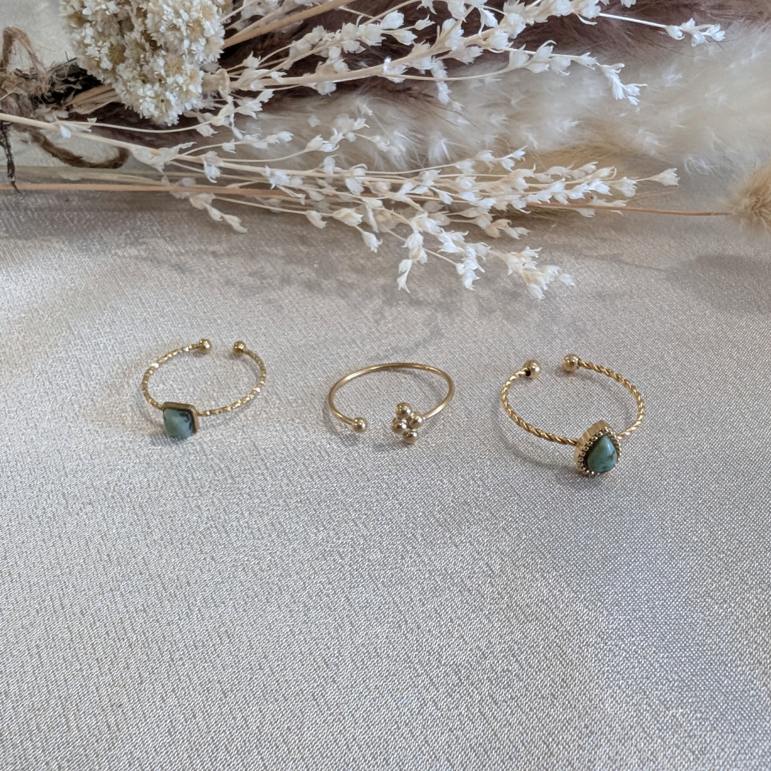 Set 3 bagues Turquoise Africaine