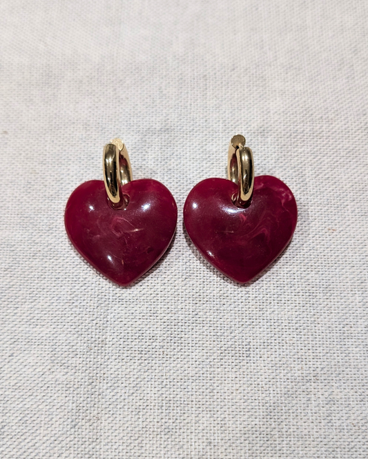 Boucles d'oreilles coeur rouge