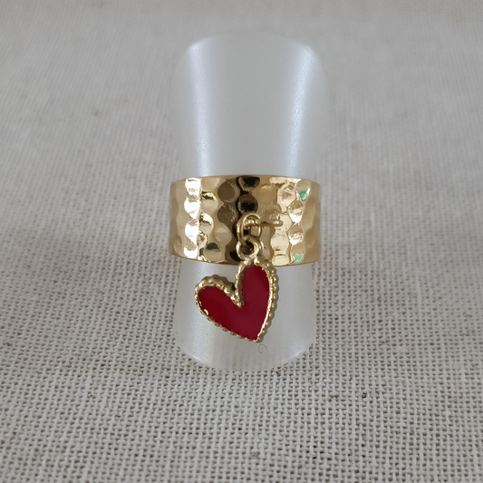 Bague pampille coeur rouge