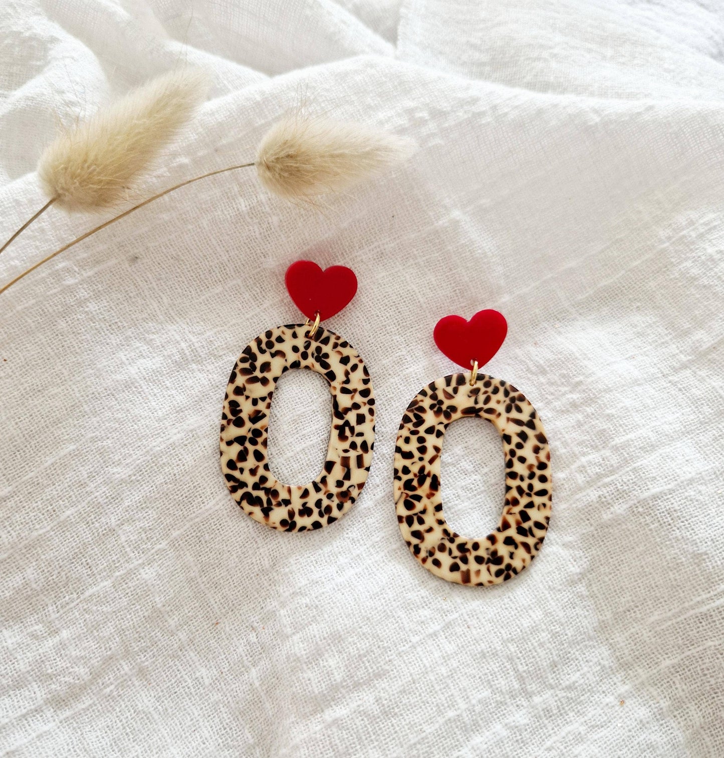 Boucles d'oreilles Ovale Cookie/coeur rouge