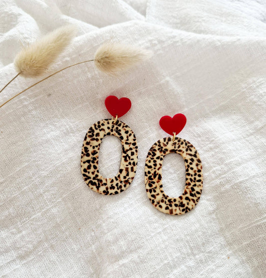 Boucles d'oreilles Ovale Cookie/coeur rouge